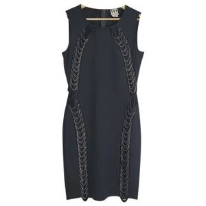 Haute Hippie Black Stretch Embellished Chain and Fringe Mini Dress NEW NWT